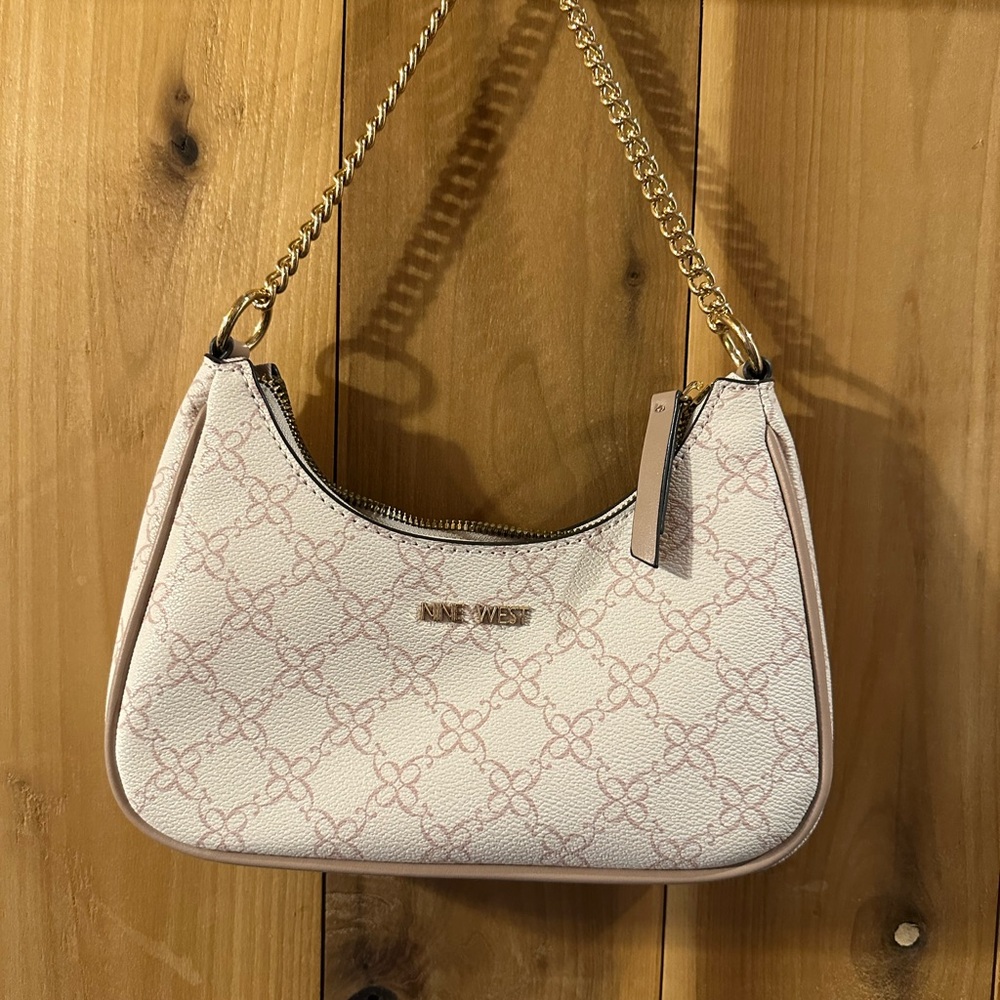 Nine West White and Pink Patterned Shoulder Bag